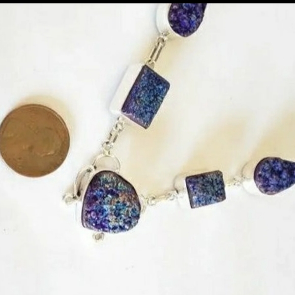 Sterling silver blue purple titaniu druzy necklace - Picture 3 of 6